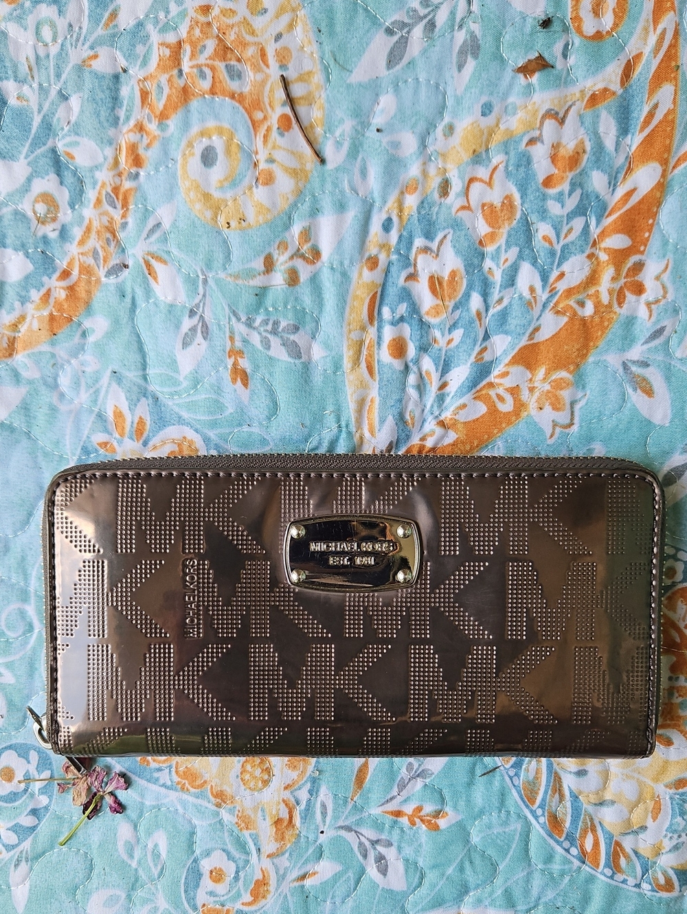 Michael Kors Metallic Silver Signature Logo Zip-Around Wallet